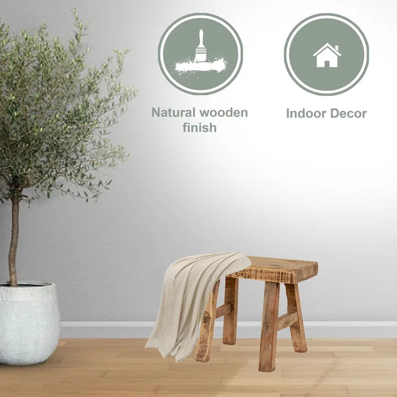 Mini tabouret rectangulaire vintage en bois naturel de 11 po de large - 11 L x 5 P x 9 H
