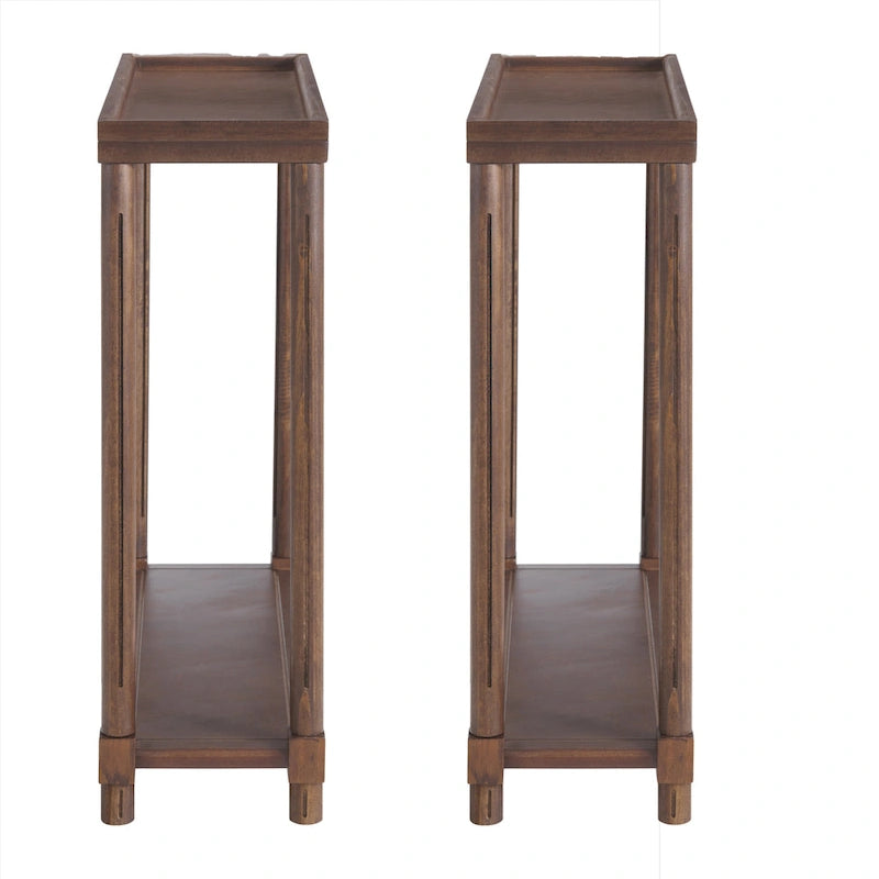 Tables d'appoint étroites Harrison avec étagère, lot de 2, Châtaigne antique