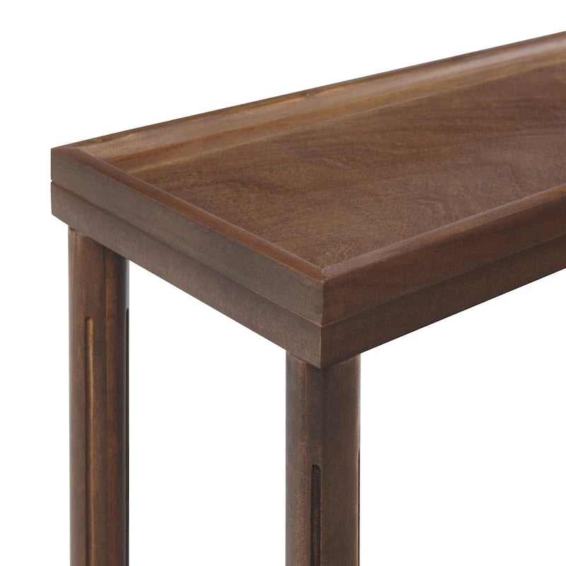Tables d'appoint étroites Harrison avec étagère, lot de 2, Châtaigne antique