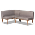 Banquette de coin repas 2 pièces Odessa en tissu gris et bois de noyer