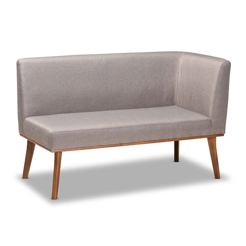 Banquette de coin repas 2 pièces Odessa en tissu gris et bois de noyer
