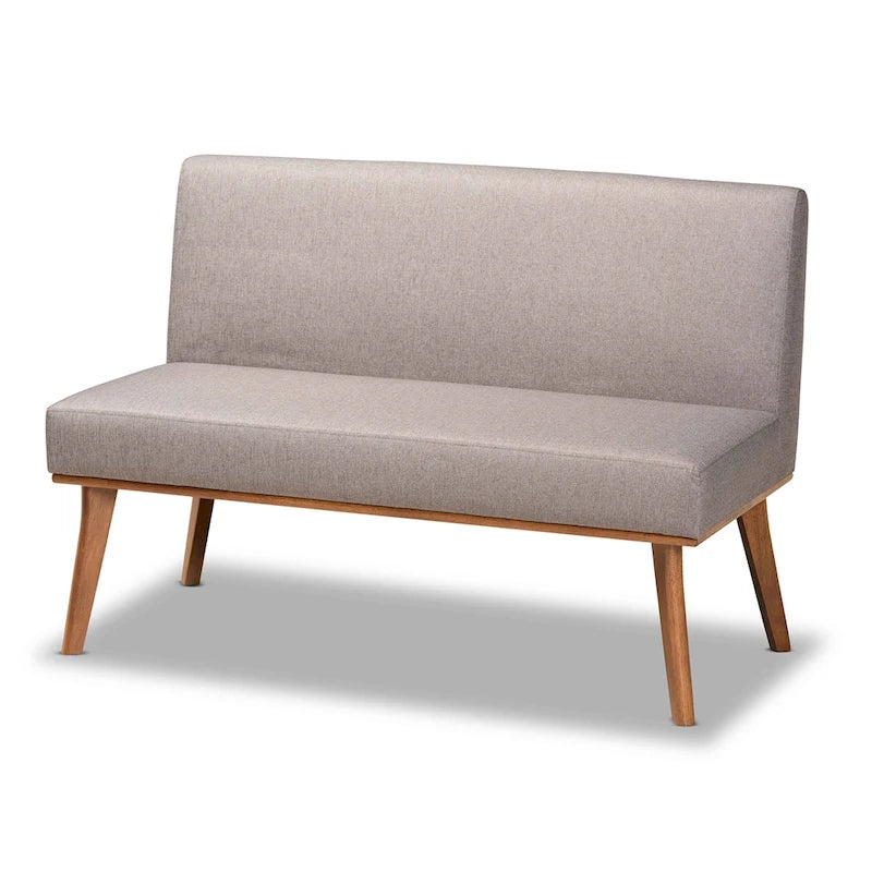 Banquette de coin repas 2 pièces Odessa en tissu gris et bois de noyer