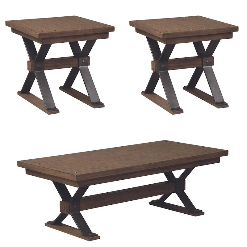 Ensemble de 3 tables basses Sonoma Road en bois vieilli et métal