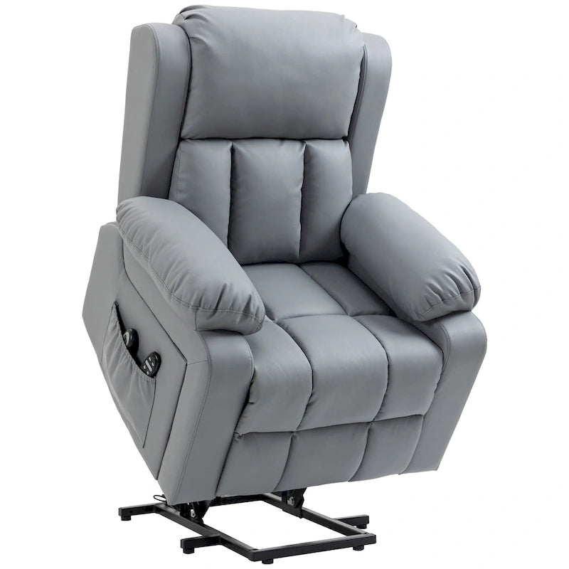 Fauteuil inclinable électrique en cuir PU pour personnes âgées avec massage par vibration, télécommande et poches latérales