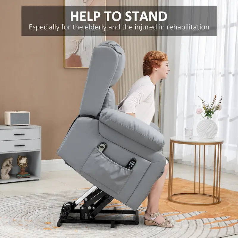 Fauteuil inclinable électrique en cuir PU pour personnes âgées avec massage par vibration, télécommande et poches latérales