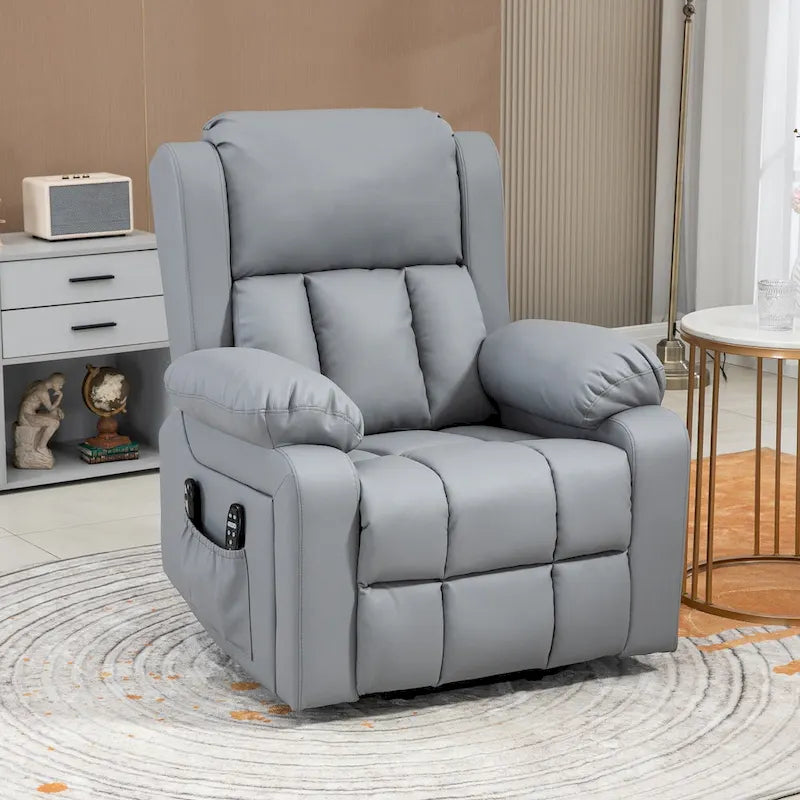Fauteuil inclinable électrique en cuir PU pour personnes âgées avec massage par vibration, télécommande et poches latérales