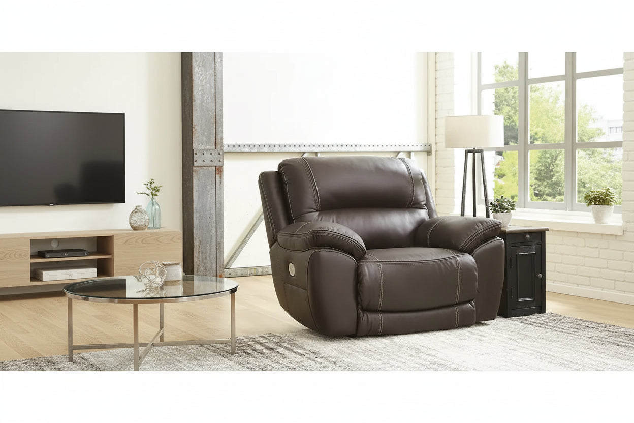 Signature Design by Ashley Dunleith Brown Leather Power Zero Wall Recliner
