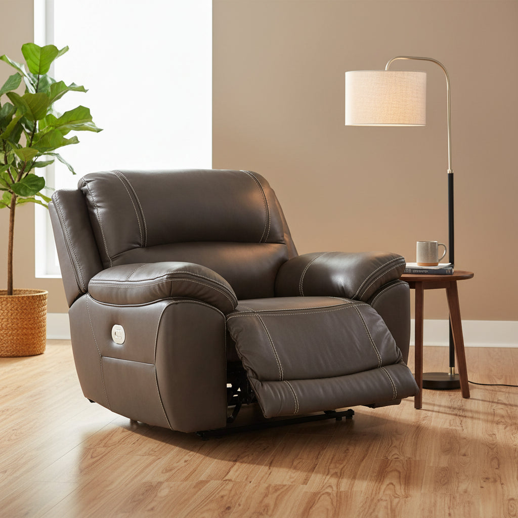 Fauteuil inclinable motorisé Dunleith Zero Wall en cuir marron