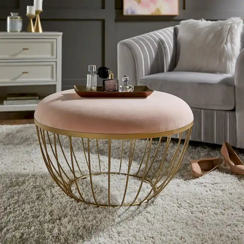 Pouf rond rembourré en tissu