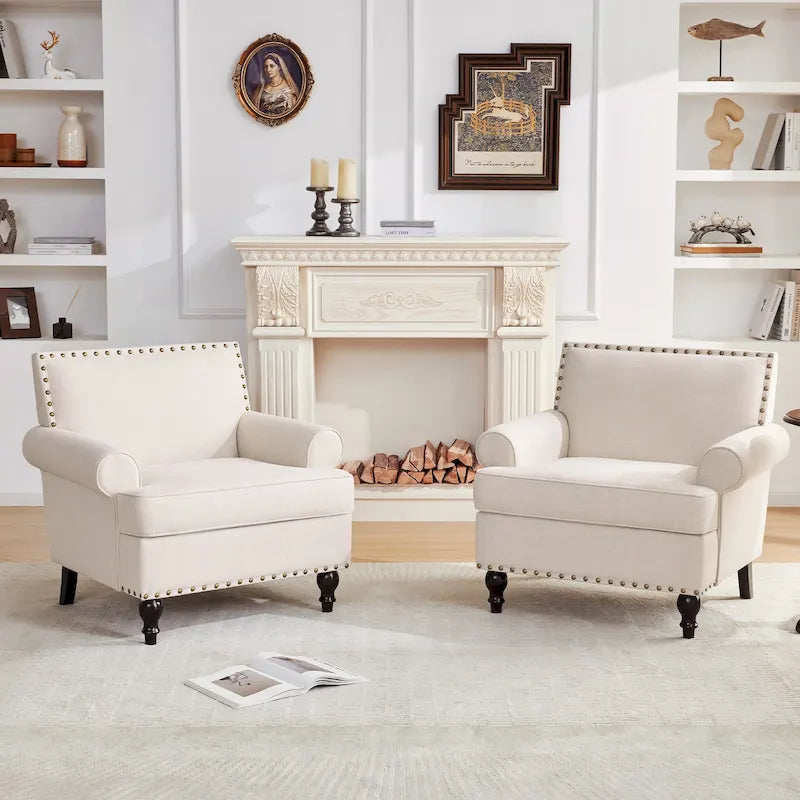 Fauteuils avec Accents Cloutés Modernes, Ensemble de 2