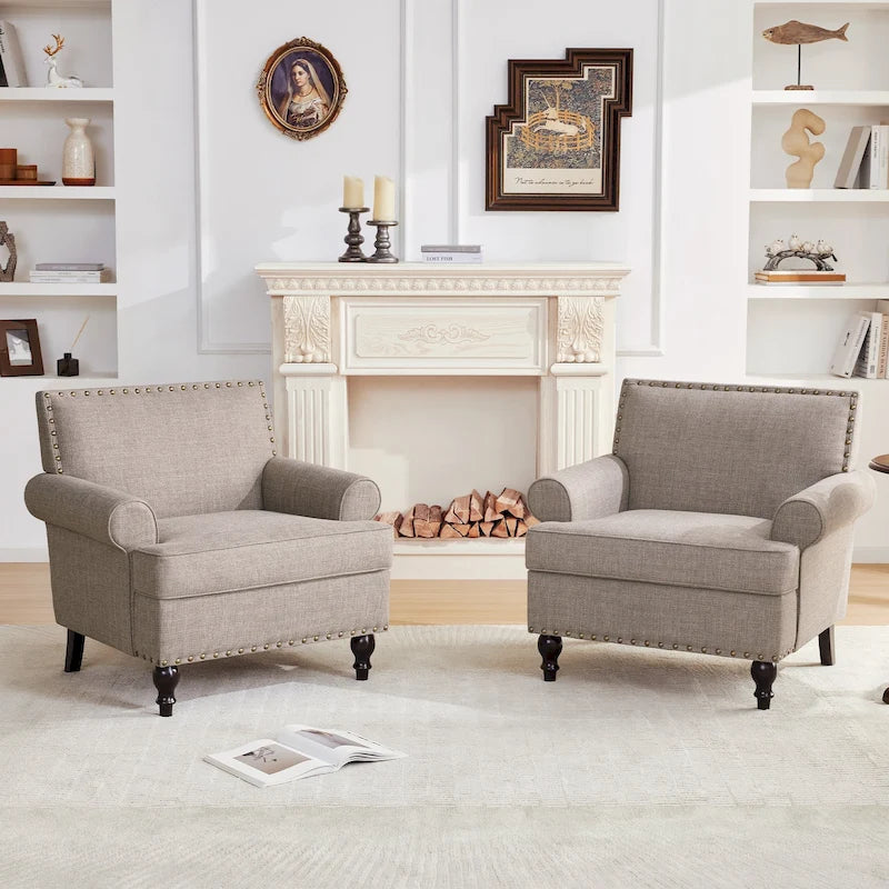 Fauteuils avec Accents Cloutés Modernes, Ensemble de 2