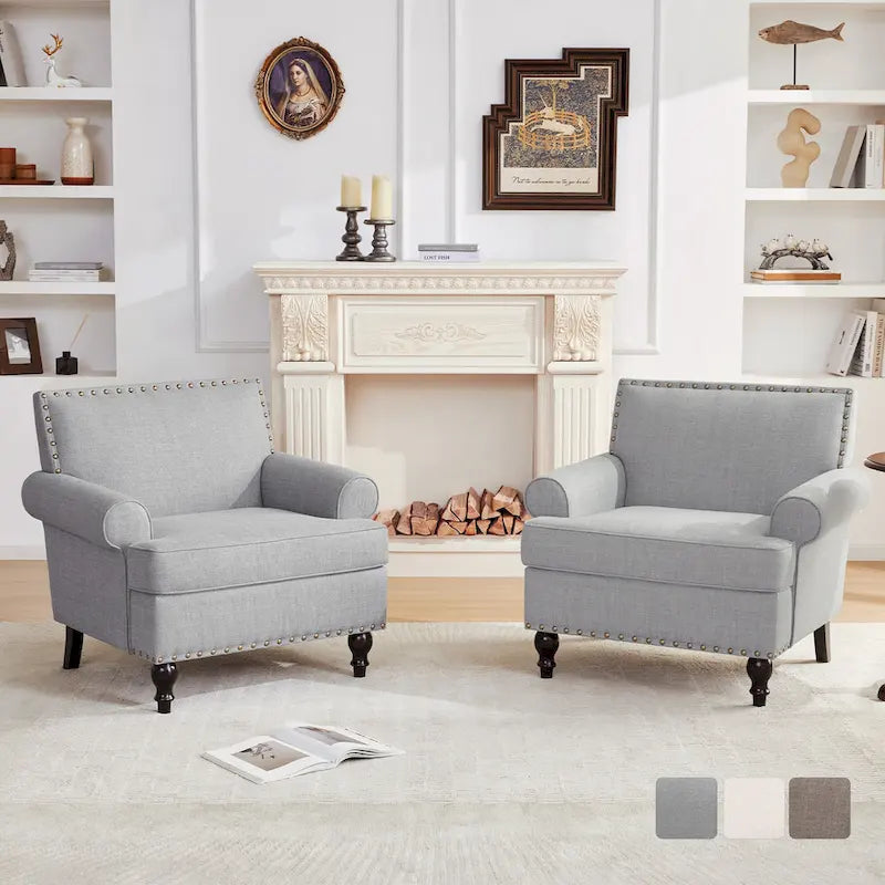 Fauteuils avec Accents Cloutés Modernes, Ensemble de 2