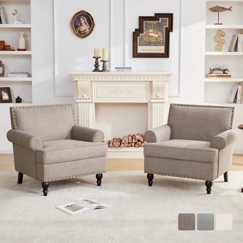 Fauteuils avec Accents Cloutés Modernes, Ensemble de 2