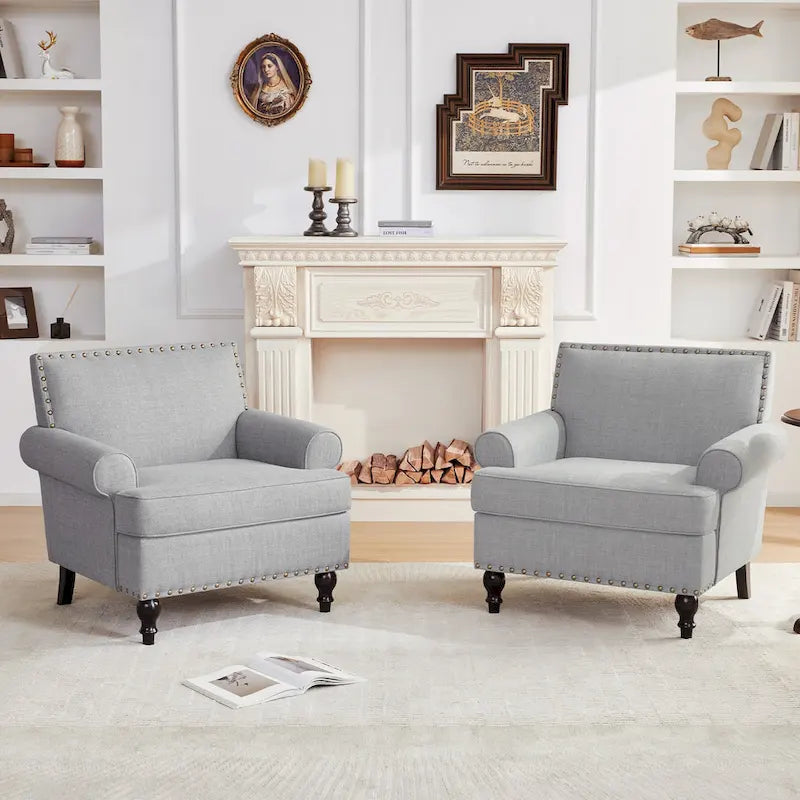 Fauteuils avec Accents Cloutés Modernes, Ensemble de 2