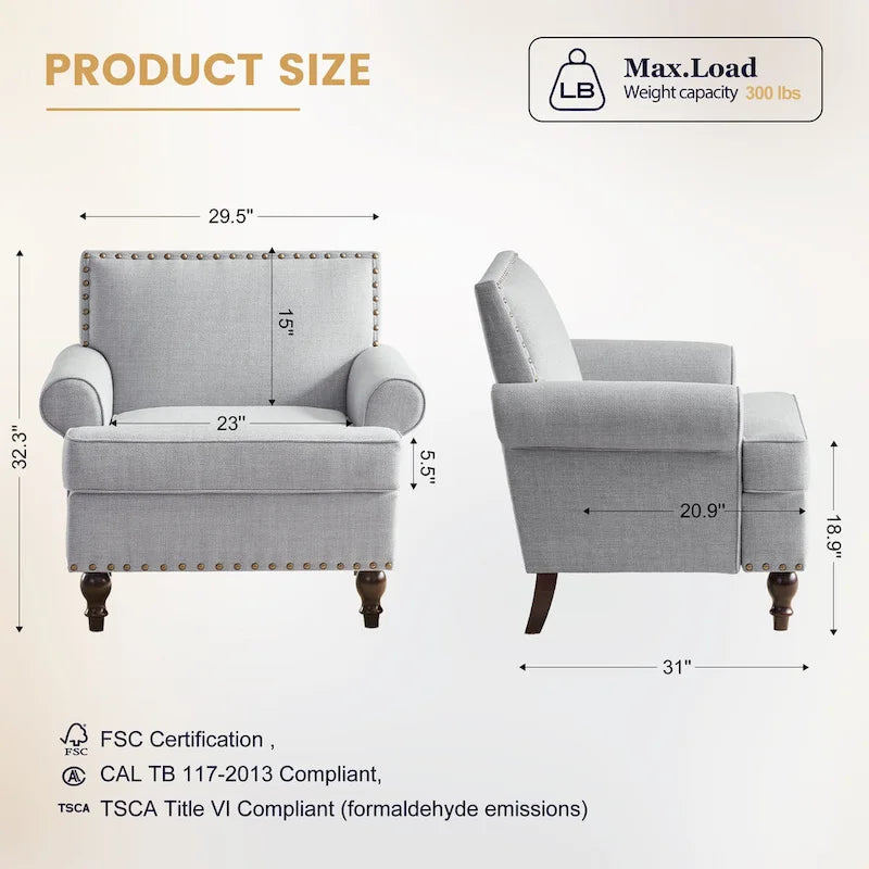 Fauteuils avec Accents Cloutés Modernes, Ensemble de 2