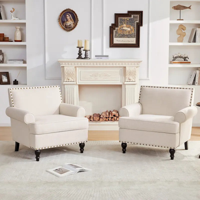 Fauteuils avec Accents Cloutés Modernes, Ensemble de 2