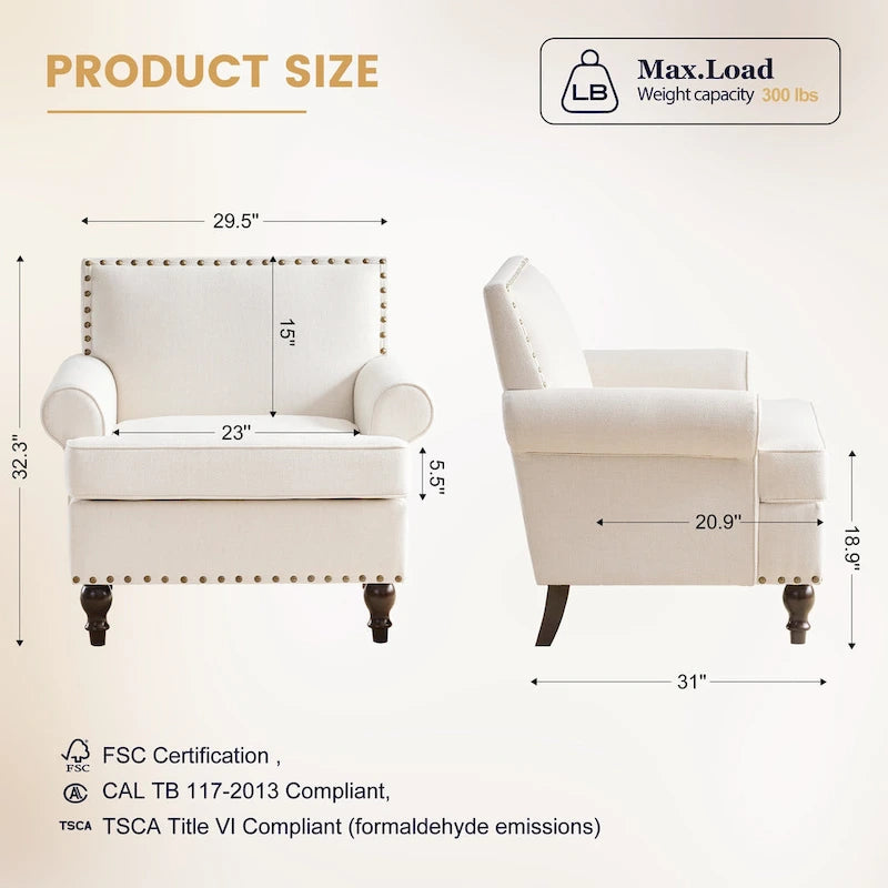Fauteuils avec Accents Cloutés Modernes, Ensemble de 2