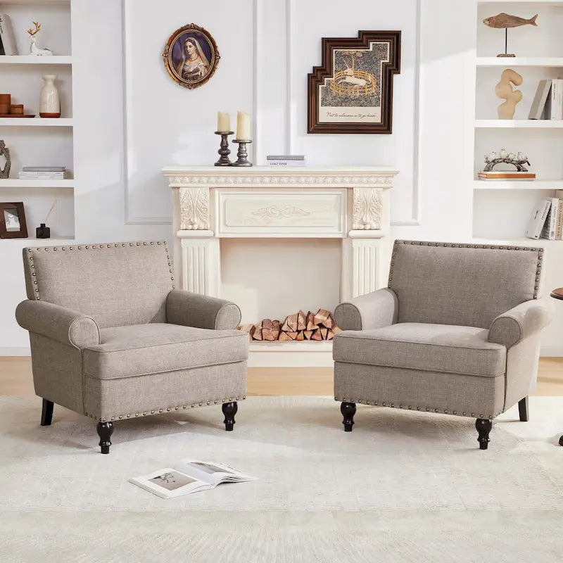 Fauteuils avec Accents Cloutés Modernes, Ensemble de 2