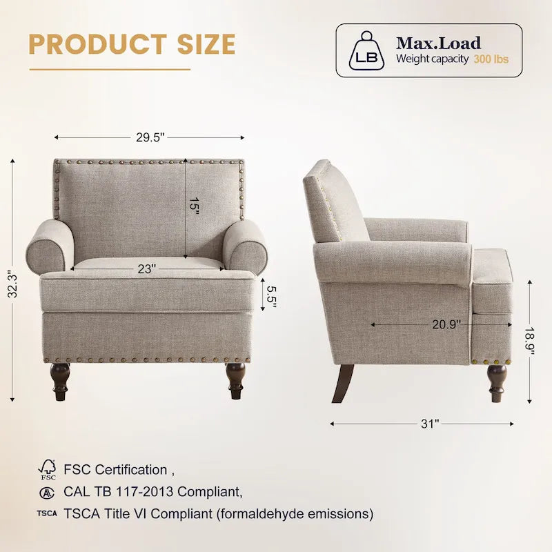 Fauteuils avec Accents Cloutés Modernes, Ensemble de 2