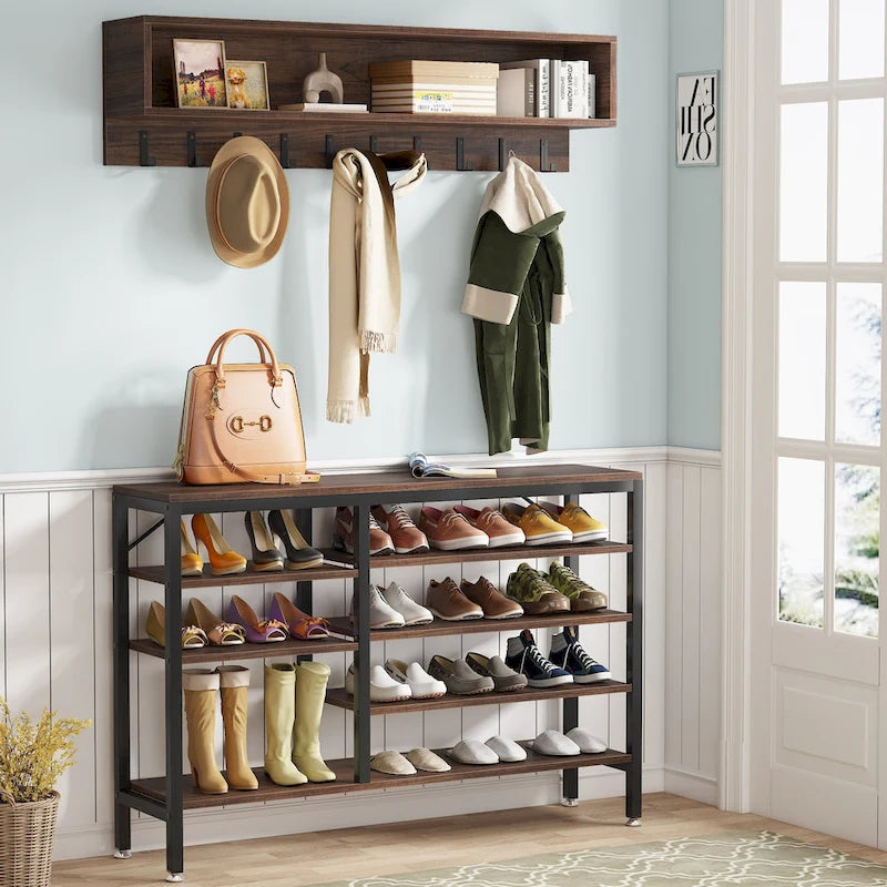 Meuble d'entrée avec porte-manteaux et banc à chaussures, Arbre à chaussures industriel avec porte-manteaux