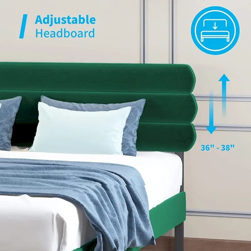 Meubles de chambre à coucher rembourrés en tissu, cadre de lit tapissé avec tête de lit capitonnée en velours