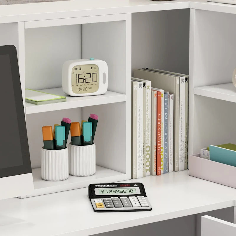 Bureau d'accueil en bois en forme de L, marbré noir ou blanc, de 55,9 pouces