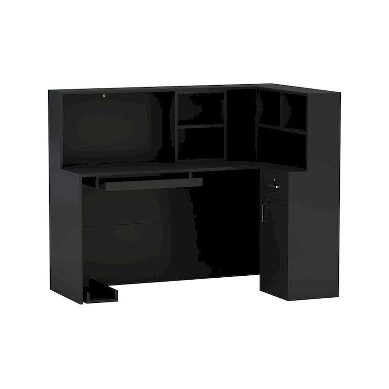 Bureau d'accueil en bois en forme de L, marbré noir ou blanc, de 55,9 pouces