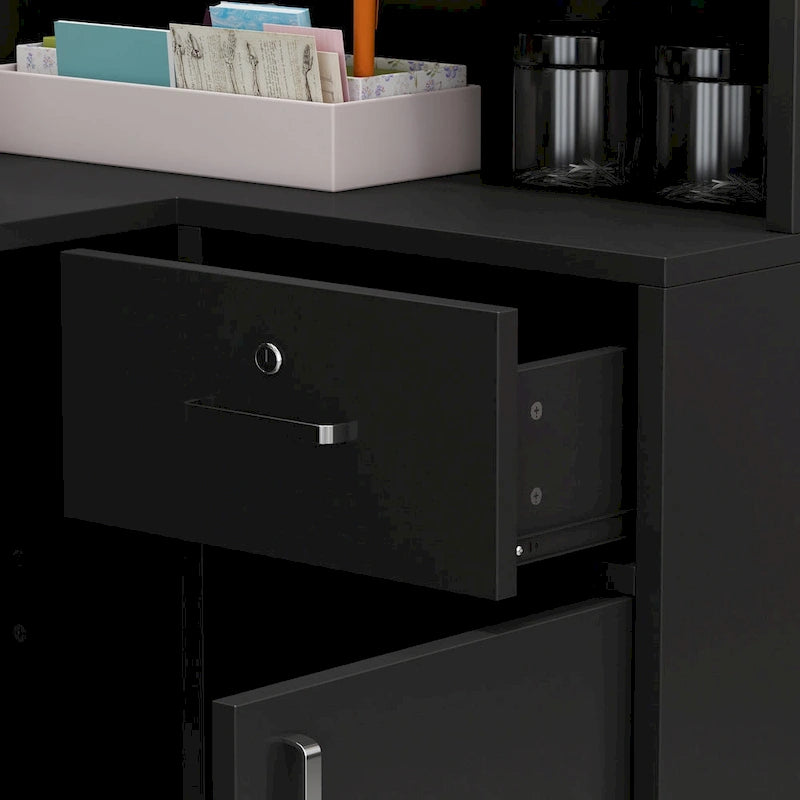 Bureau d'accueil en bois en forme de L, marbré noir ou blanc, de 55,9 pouces