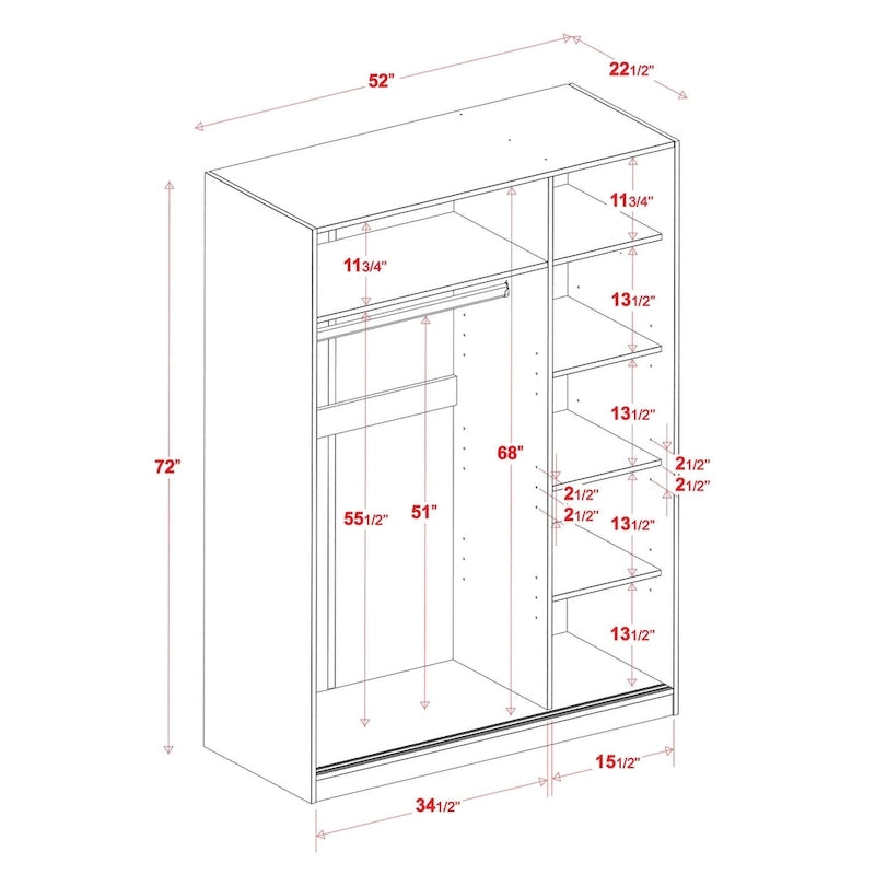 Système de rangement mural 100 % bois massif pour armoires et penderies, avec portes coulissantes à miroir, à persiennes ou à panneaux surélevés