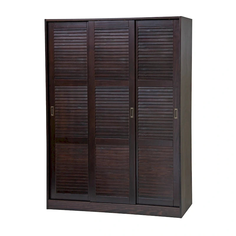 Système de rangement mural 100 % bois massif pour armoires et penderies, avec portes coulissantes à miroir, à persiennes ou à panneaux surélevés