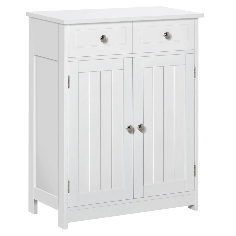Meuble de Rangement Salle de Bain Colonne sur Pied avec 2 Portes, 2 Tiroirs, Étagère Réglable, Blanc