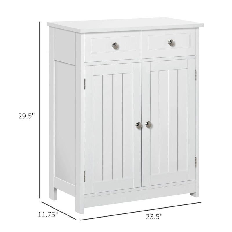 Meuble de Rangement Salle de Bain Colonne sur Pied avec 2 Portes, 2 Tiroirs, Étagère Réglable, Blanc