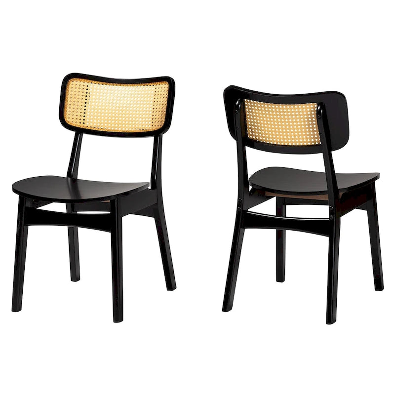Lot de 2 chaises de salle à manger en bois et rotin de style Mid-Century Modern