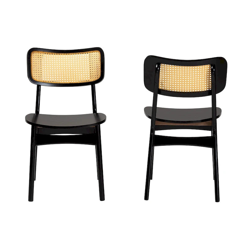 Lot de 2 chaises de salle à manger en bois et rotin de style Mid-Century Modern