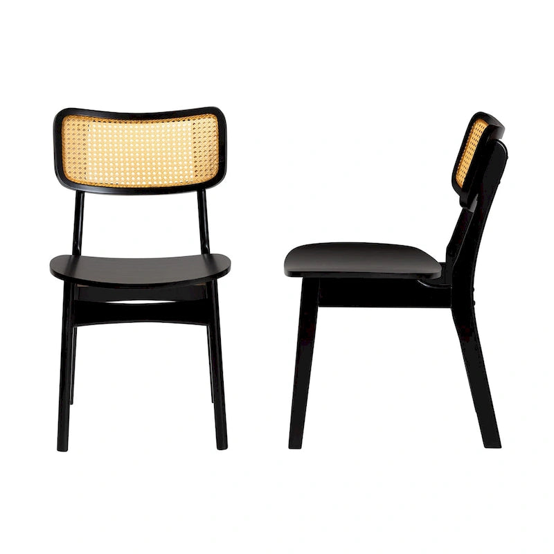 Lot de 2 chaises de salle à manger en bois et rotin de style Mid-Century Modern