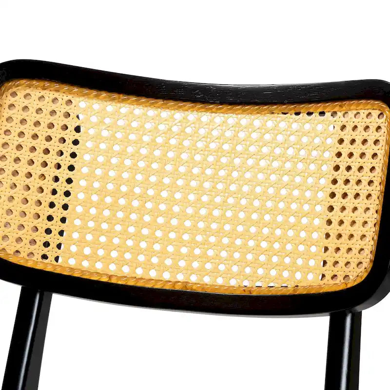 Lot de 2 chaises de salle à manger en bois et rotin de style Mid-Century Modern