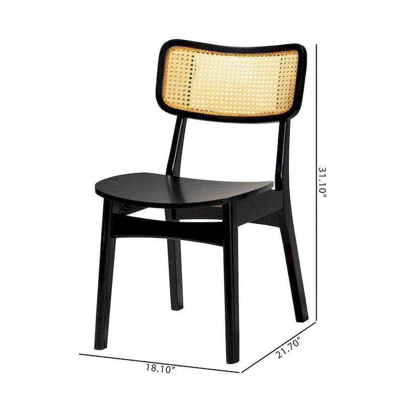 Lot de 2 chaises de salle à manger en bois et rotin de style Mid-Century Modern
