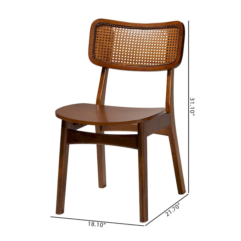 Lot de 2 chaises de salle à manger en bois et rotin de style Mid-Century Modern