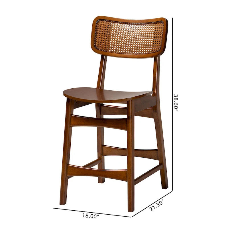 Lot de 2 chaises de salle à manger en bois et rotin de style Mid-Century Modern