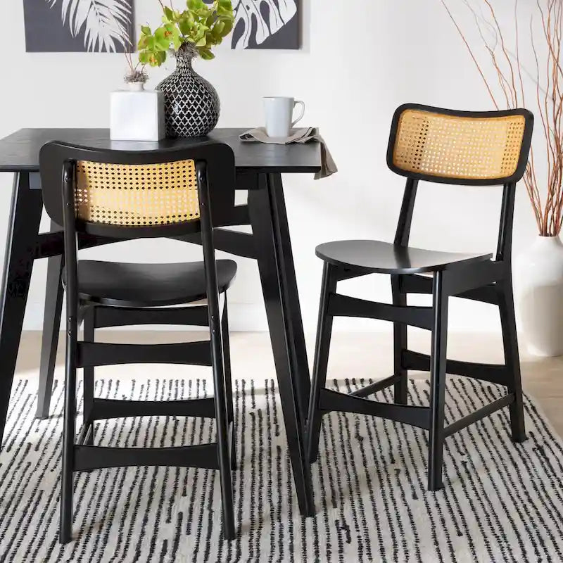 Lot de 2 chaises de salle à manger en bois et rotin de style Mid-Century Modern