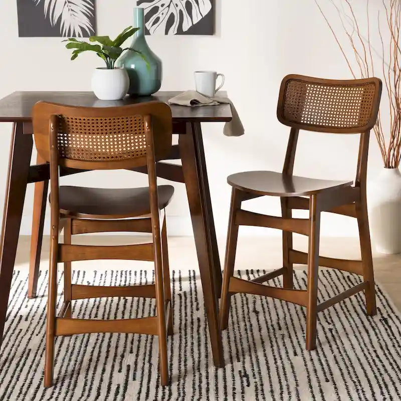 Lot de 2 chaises de salle à manger en bois et rotin de style Mid-Century Modern