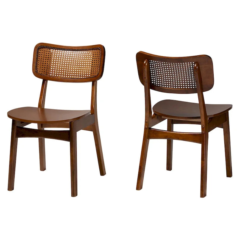 Lot de 2 chaises de salle à manger en bois et rotin de style Mid-Century Modern