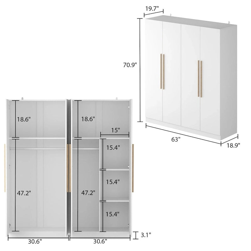 Armoire moderne autoportante en bois massif avec étagères de rangement