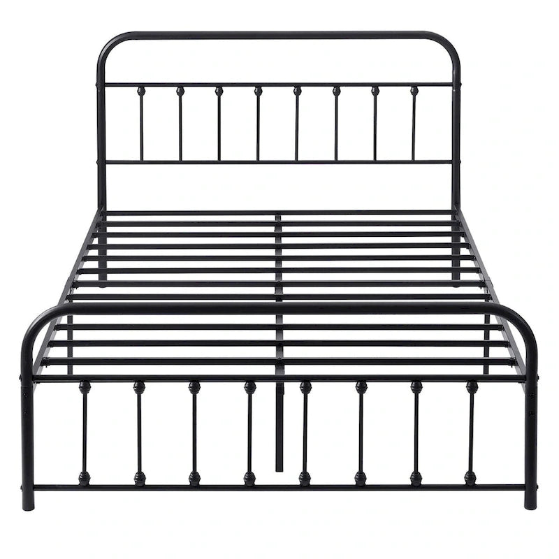 Cadre de lit en métal noir avec tête et pied de lit vintage, aucun sommier tapissier requis, support de lattes en acier stable de qualité supérieure, noir