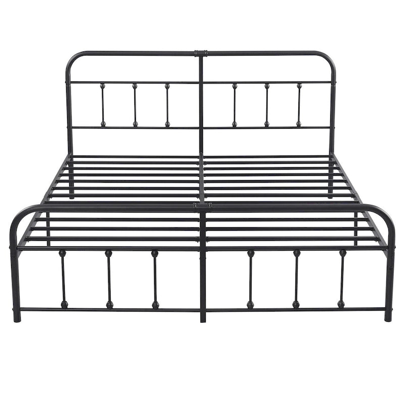 Cadre de lit en métal noir avec tête et pied de lit vintage, aucun sommier tapissier requis, support de lattes en acier stable de qualité supérieure, noir