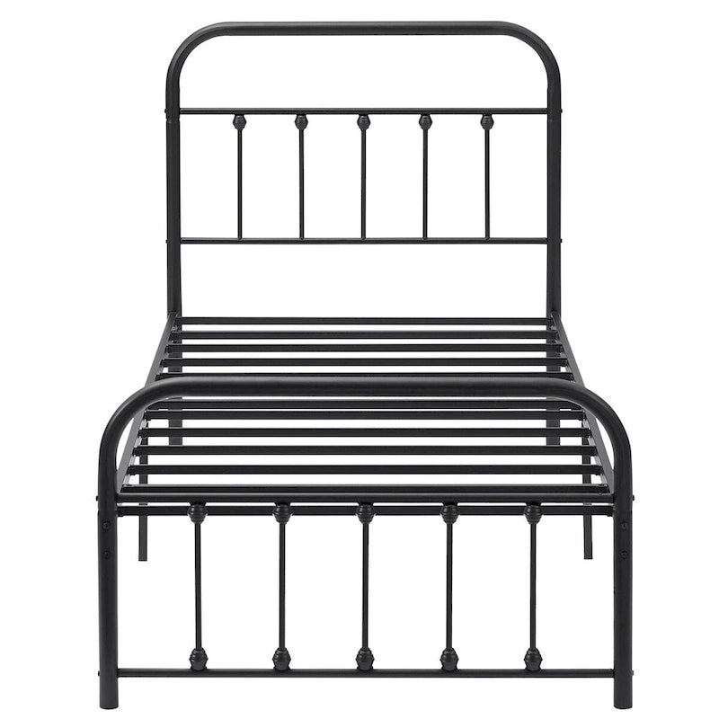 Cadre de lit en métal noir avec tête et pied de lit vintage, aucun sommier tapissier requis, support de lattes en acier stable de qualité supérieure, noir