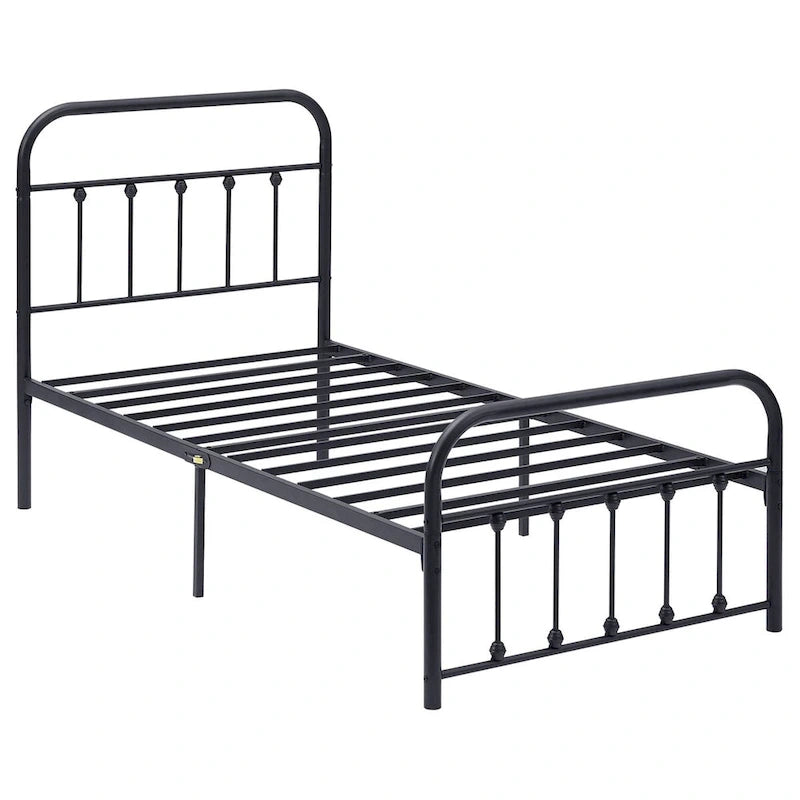 Cadre de lit en métal noir avec tête et pied de lit vintage, aucun sommier tapissier requis, support de lattes en acier stable de qualité supérieure, noir