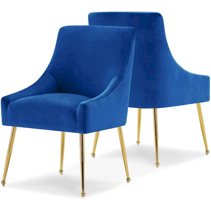 Lot de 2 chaises de salle à manger modernes, chaise de salle à manger rembourrée en velours jaune avec pieds dorés, chaise confortable