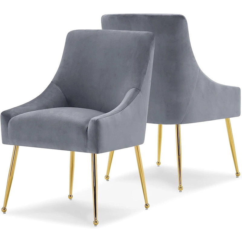 Lot de 2 chaises de salle à manger modernes, chaise de salle à manger rembourrée en velours jaune avec pieds dorés, chaise confortable