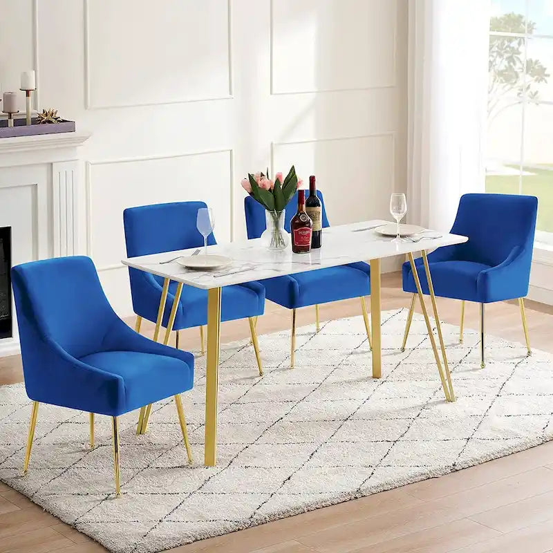 Lot de 2 chaises de salle à manger modernes, chaise de salle à manger rembourrée en velours jaune avec pieds dorés, chaise confortable